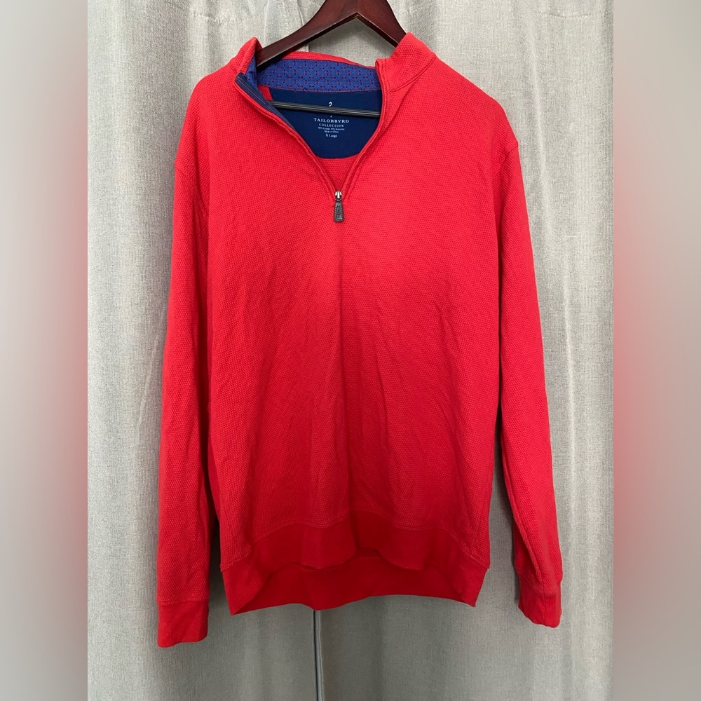 Tailorbyrd Cotton Red Sweater Zip-Up